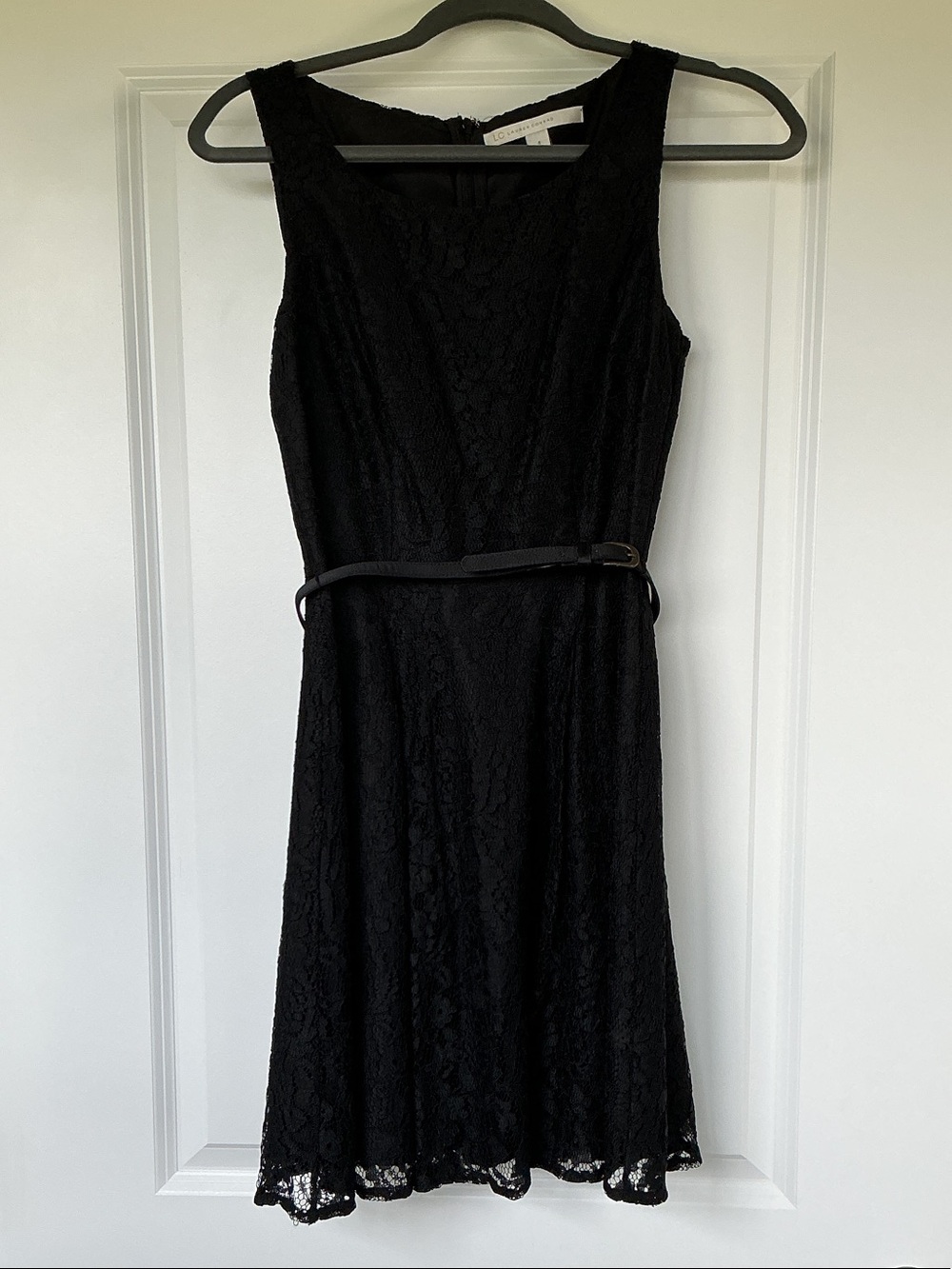 LC Lauren Conrad Black Lace Midi Dress with Slim Belt